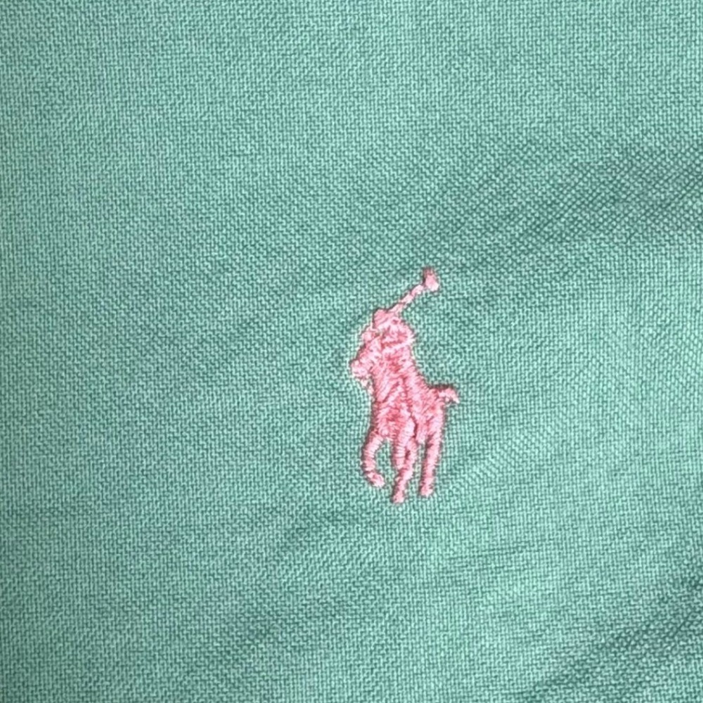 Ralph Lauren Mens Classic Fit Green Oxford Shirt Pink Pony Logo Large - Picture 4 of 8